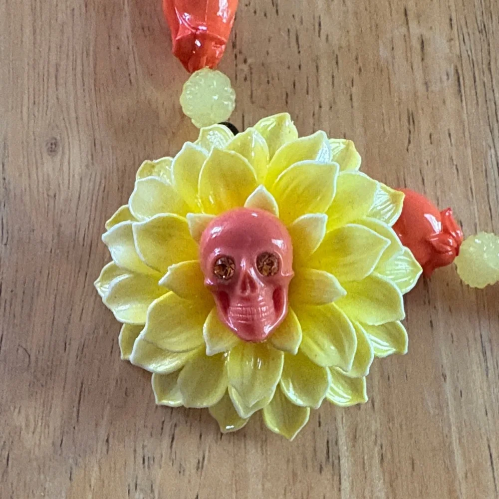 Tarina Tarantino Skull & Floral Necklace. - Picture 2 of 7